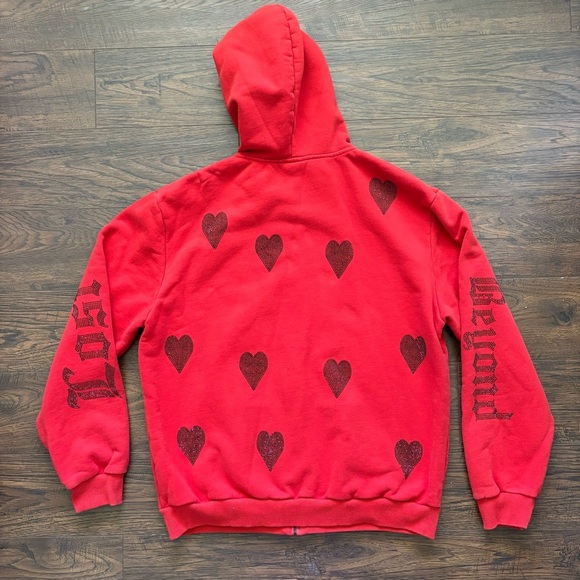 NYC Beyond Lost Embroidered Red & Black Heart Detailed Full Zip Hoodie Women’s L - Picture 4 of 7
